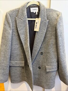 ba&sh Grey Herringbone Double-Breasted Blazer